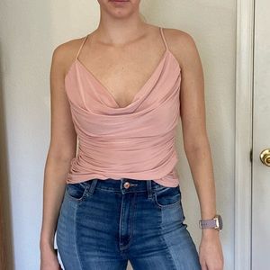 Nastygal light pink touched cowl neck tank top